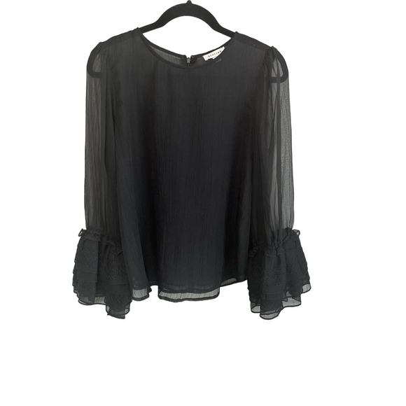Stellah Semi Sheer Long Ruffled Sleeves Bell Cuff Blouse Sz Small - Picture 1 of 10